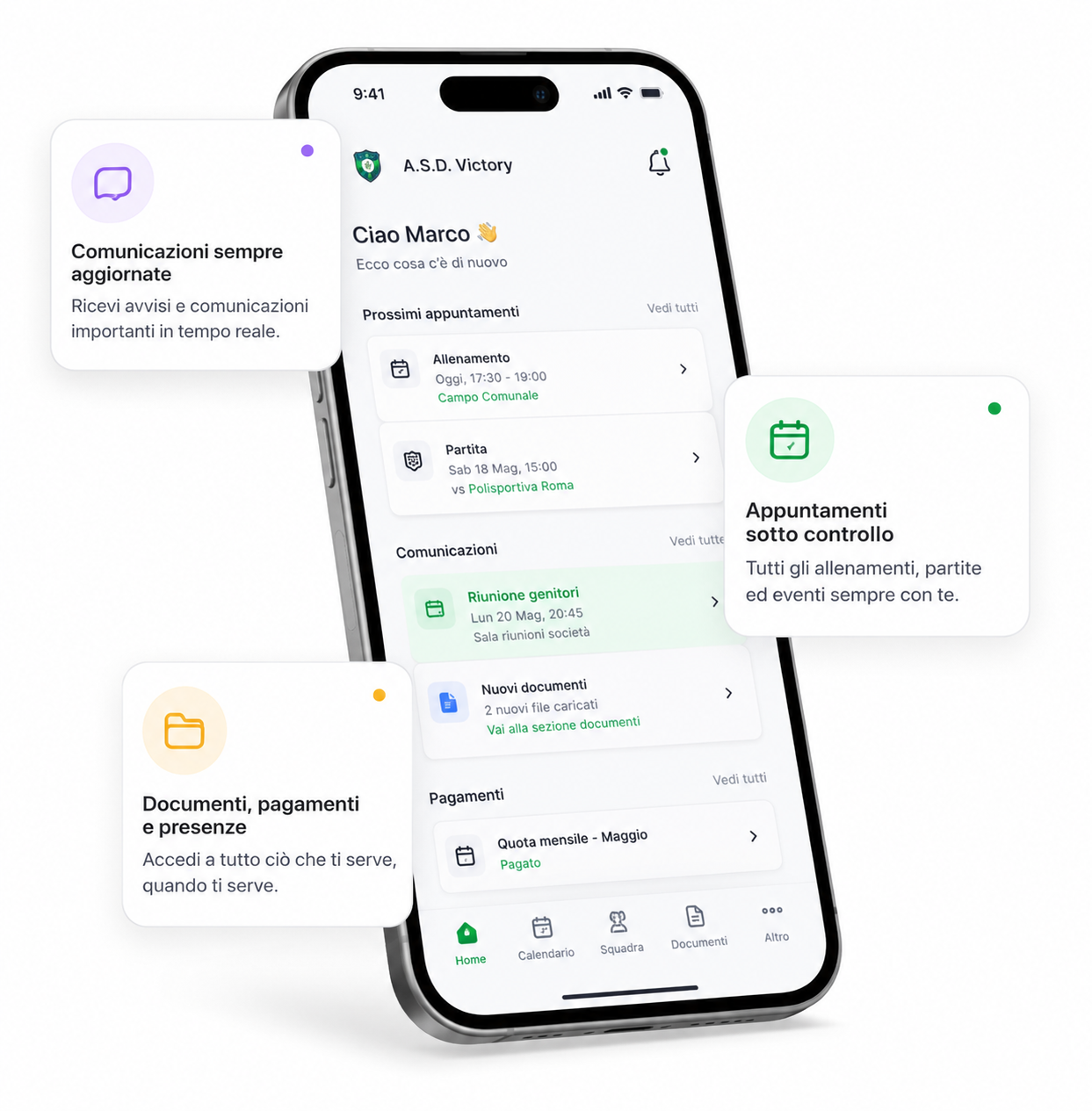 Genitore che consulta l'app weSpoort dagli spalti